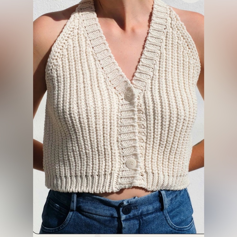 Cordera Cream Knit Vest Sweater Button up Top